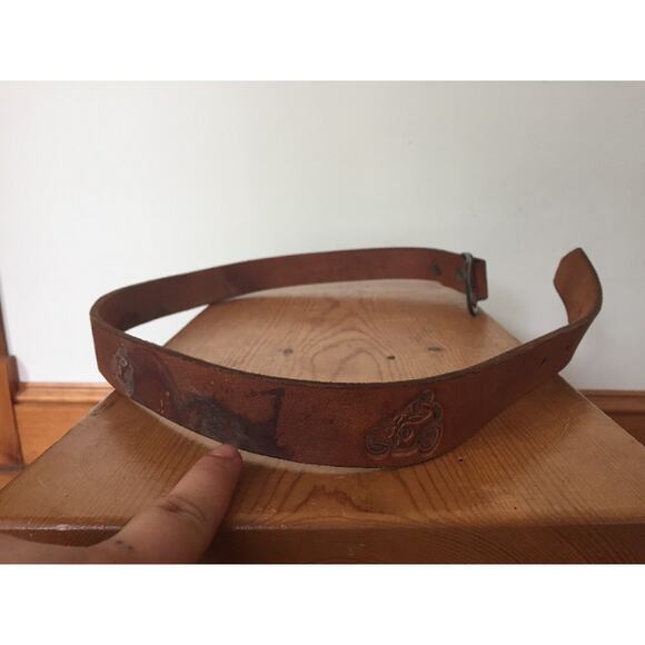 Vintage SOMERS Handtooled Racing Motorcycles Biker Brown Tan Leather Belt 39\